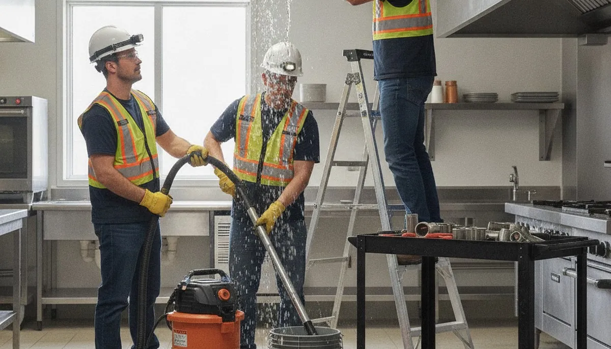 Emergency plumber in Bakersfield, CA repairing a burst pipe and preventing water damage